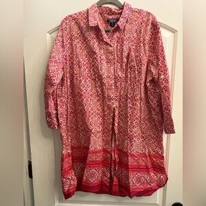 Lands' End Red and Pink Patterned Women's Top